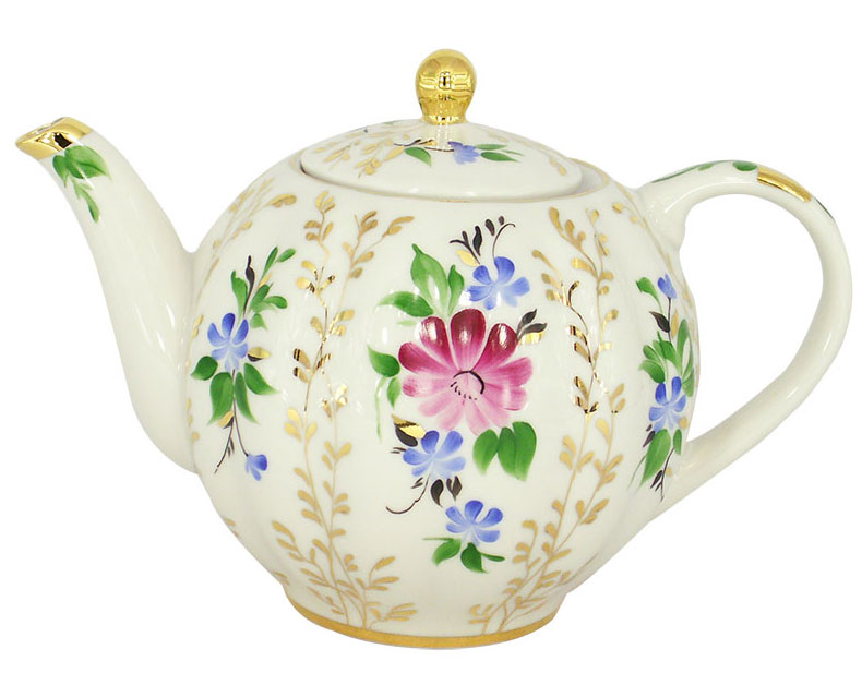 thumbnail interactive-video image 1 of Authentic Russian Lomonosov Porcelain Golden Leaves Tea Pot – Multicolor, 5 Inches 1 of 2
